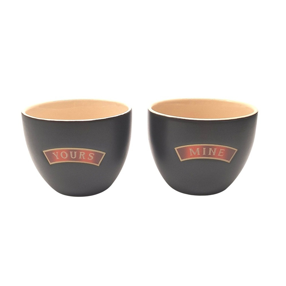 Baileys Irish Cream "Yours" and "Mine" ceramic mugs Matte Black Tan Set of 2